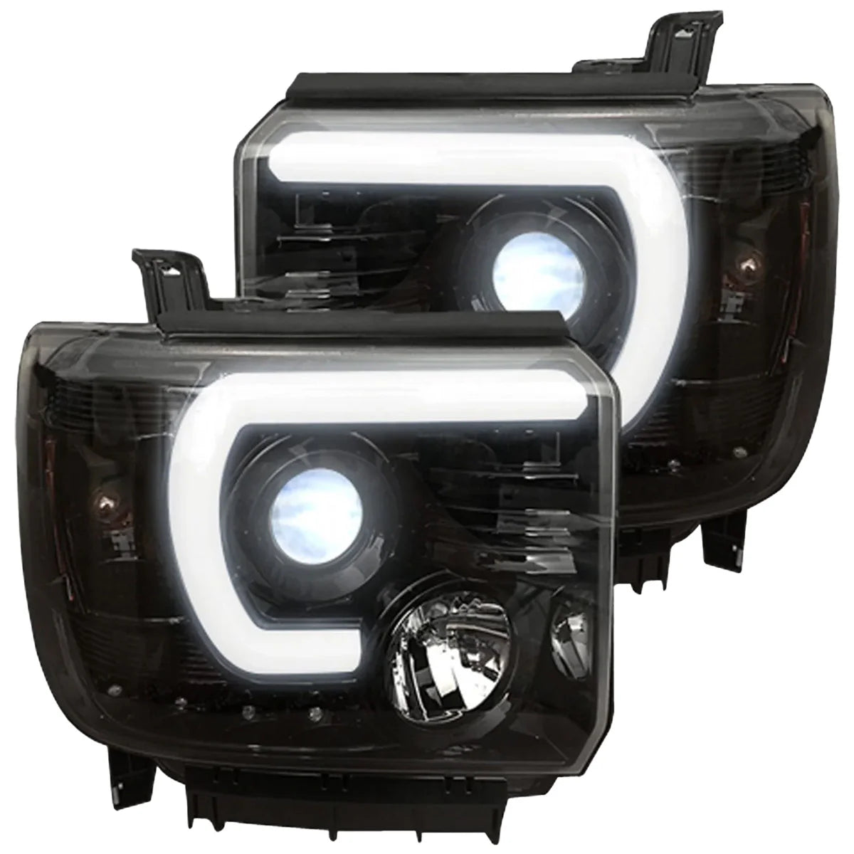 Recon  264295BKCS Single-Wheel HD Projector Headlights w OLED Amber DRLs & Scanning OLED Amber Turn Signals in Smoked/Black 14-19 Duramax